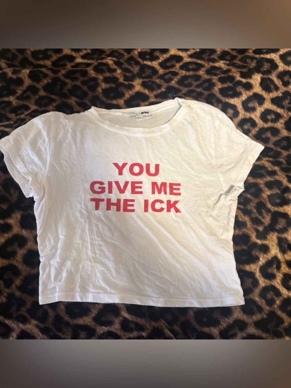 Fashion Nova White Tee with red Graphic Slogan